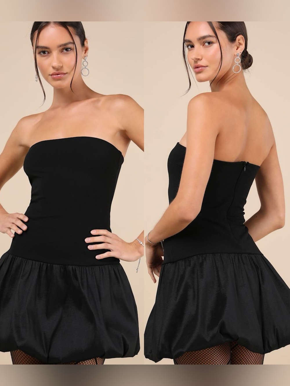 Lulus | Defined Chicness Black Strapless Bubble-Hem Mini Dress